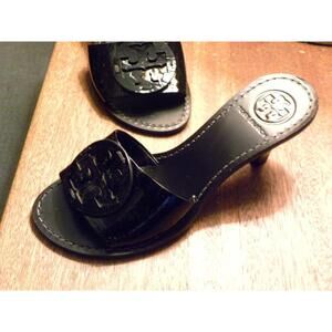*NEW* Black Patent Leather Tory Burch 31088659 Aerin Slides 3.25" Heels Size 5